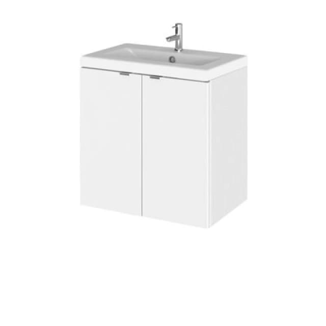 Hudson Reed Fusion Wall Hung 2 Door Vanity Unit & Ceramic Basin, Stylish Vanity Unit With Basin, Gloss White, 500mm