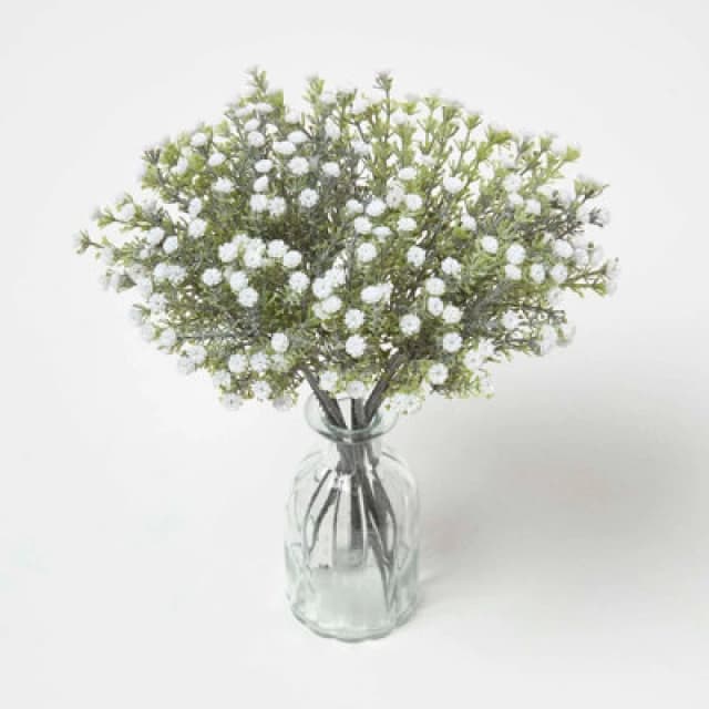 Homescapes Artificial White Handcrafted Baby's Breath Flower Bouquet, 32 Cm