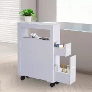 71 x 16cm Slimline Bathroom Storage Unit 2 Drawers Open Top 4 Wheels White