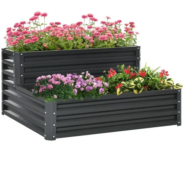 2 Tier Galvanised Raised Garden Bed Planter Box Open Bottom