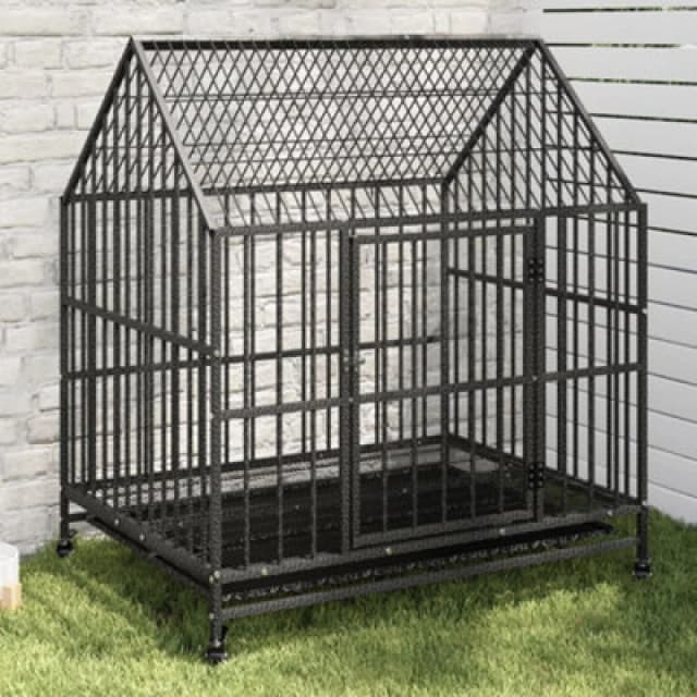 vidaXL Dog Cage with Wheels Black Galvanised Steel, Black 172208