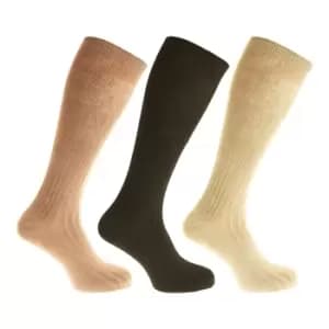Mens 100% Cotton Ribbed Knee High Socks (Pack Of 3) (UK 6-11, EUR 39-45) (Shades Of Brown)