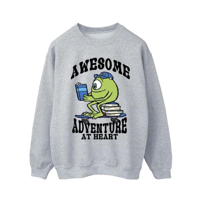 Disney Men Reading Awesome Mike Wazowski Sweatshirt in Grey Size: Small Grey S Male 5063376461115