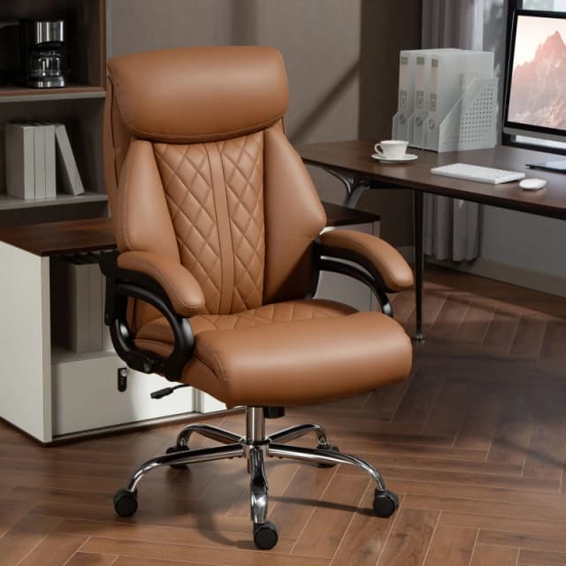 HOMCOM HOMCOM Office Chair with Spring Padding, PU Leather Computer Desk Chair in Light Brown Light Brown One Size Unisex 5063603091603