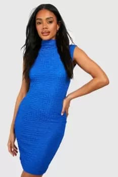 Textured Bubble High Neck Sleeveless Mini Dress