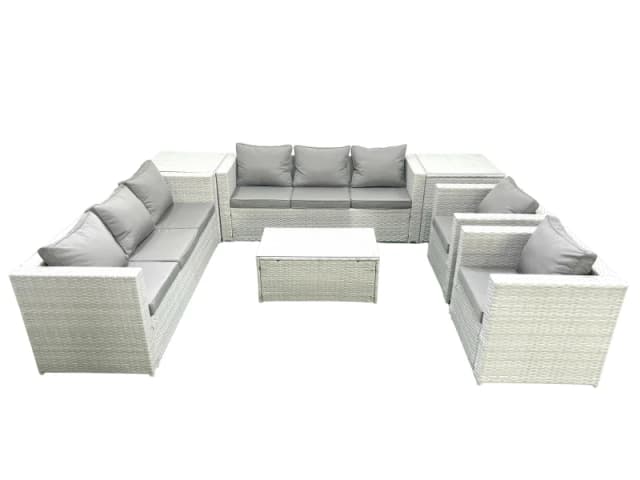 Fimous Outdoor Rattan Sofa Garden Furniture Set with 2 Armchairs Oblong Coffee Table 2 Side Tables Light Grey Mixed Light Grey