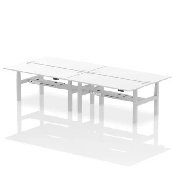 Air Air Back-to-Back 1800 x 800mm Height Adjustable 4 Person Bench Desk White Top with Cable Ports Silver Frame HASCP4P18800WHTS