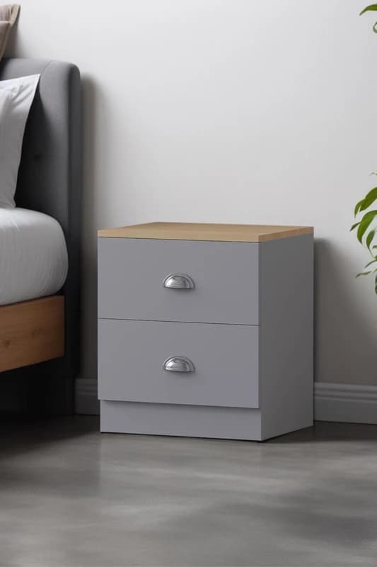 FWStyle FWStyle 2 Drawer Bedside Chest Matt Grey Oak Top Bedroom Furniture Grey One Size Unisex 5056413127457