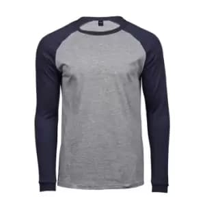 Tee Jays Mens Long Sleeve Baseball T-Shirt (M) (Heather Grey/Navy)