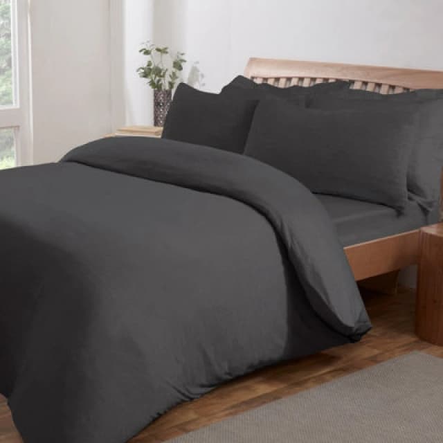 Smart Living Smart Living Polycotton Jersey Melange Duvet Cover With Pillowcases in Charcoal Size: Double Charcoal Double Unisex 5056242716952