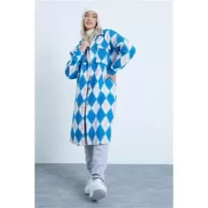 I Saw It First White Midi Brushed Check Shacket - Blue