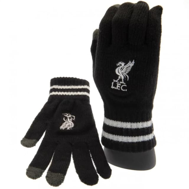 Liverpool FC Knitted Crest Touch Gloves in Black Unisex One Size