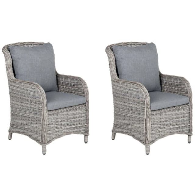 Beliani Set Of 2 Garden Chairs With Cushions Cascais Pe Rattan Grey
