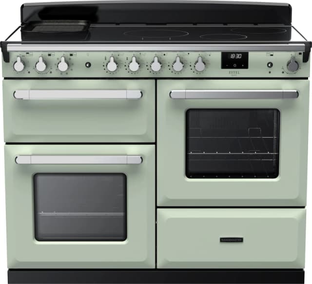Rangemaster Estel Deluxe ESDLO110EIPMNT/CM1 110cm wide Electric Range Cooker with Induction Hob - Mint / Chrome - A Rated