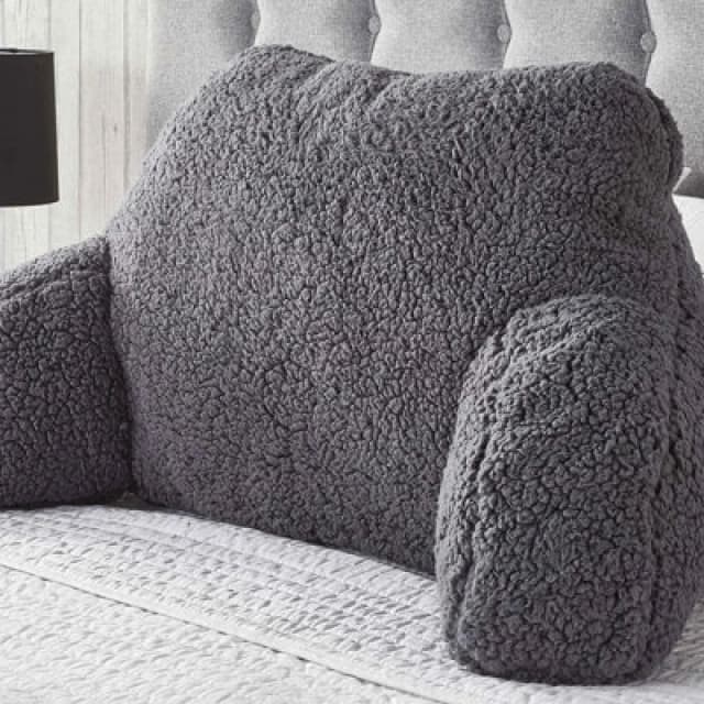 OHS OHS Teddy Fleece Bed Reading Cushion Pillow with Arms Lumbar Support in Charcoal Charcoal One Size Unisex 5018626043047