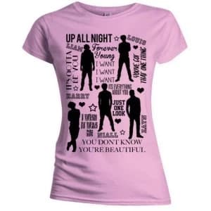 One Direction - Silhouette Lyrics Black on Pink Womens Medium T-Shirt - Pink