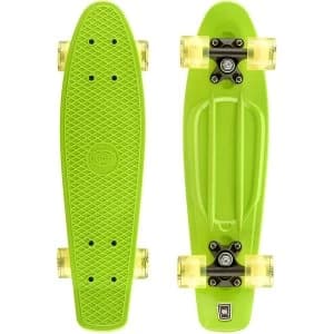 Xootz Kid's Complete Retro Plastic Skateboard with LED Light Up Wheels Yellow