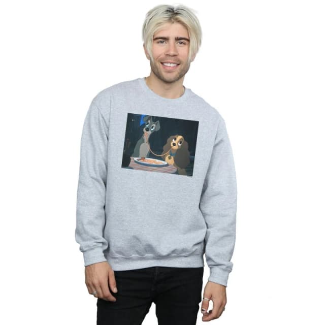 Disney Men Lady And The Tramp Spaghetti Slurp Sweatshirt in Grey Size: Small Grey S Male 5059114360024
