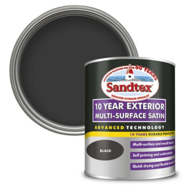 SANDTEX 10 Year Exterior Multi Surface Satin - Black - 750ml - Sandtex 5100989