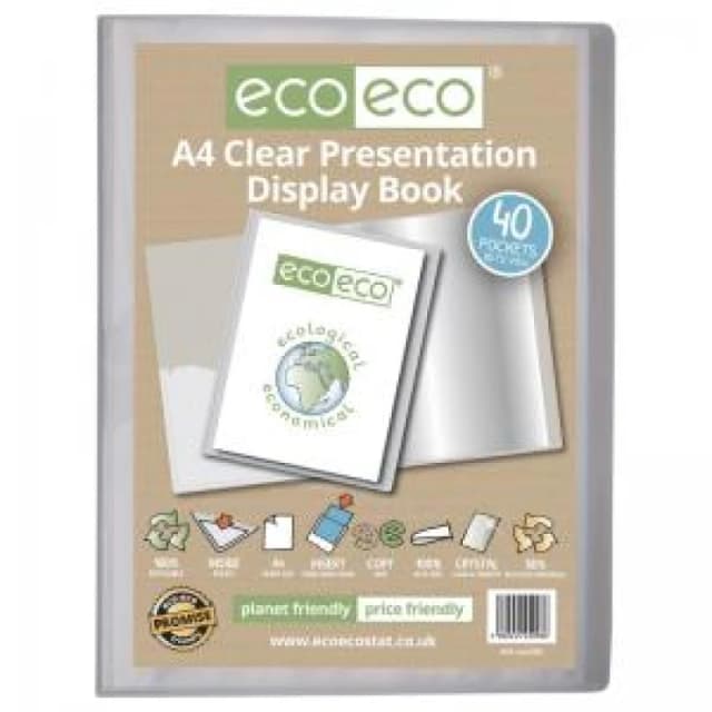 Eco Eco 50% Recycled Presentation Display Book 40 Pockets A4 Clear eco098-S