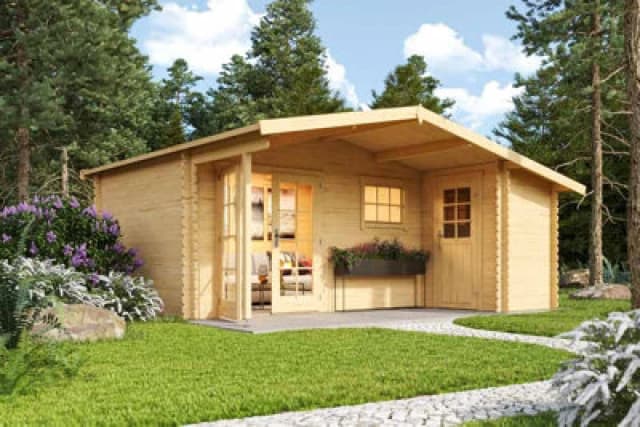 Lasita Maja Little Rock-Log Cabin, Wooden Garden Room, Timber Summerhouse, Home Office - L558.7 X W480 X H245.1 Cm