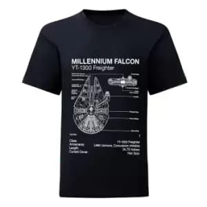 Star Wars Unisex Adult Millennium Falcon Sketch T-Shirt (M) (Black)