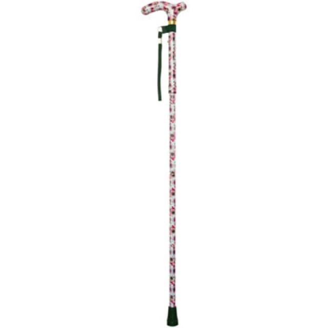 Loops Deluxe Ambidextrous Foldable Walking Cane - 5 Height Settings - Rose Design Multi