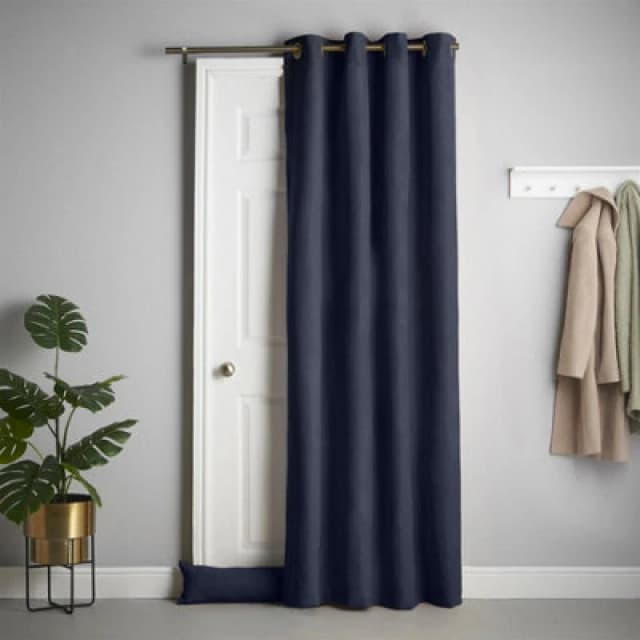 Luxury Living Velvet Chenille Thermal Fleece Lined Ring Top Door Curtain 137Cm X 213Cm Navy