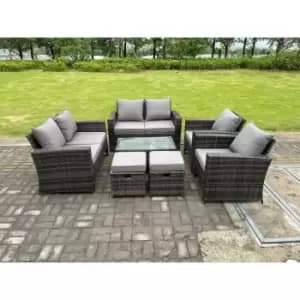 Fimous 6 Seater Outdoor Dark Grey Rattan Lounge Complete Sofa Set with Coffee Table and 2 Stools