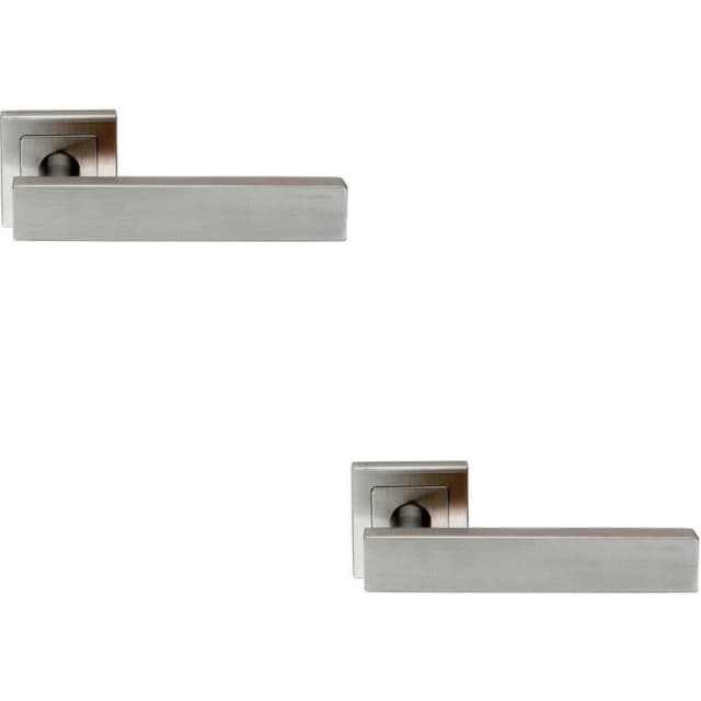 Loops 2x PAIR Square Cut Straight Bar Handle on Square Rose Concealed Fix Satin Steel Metallics