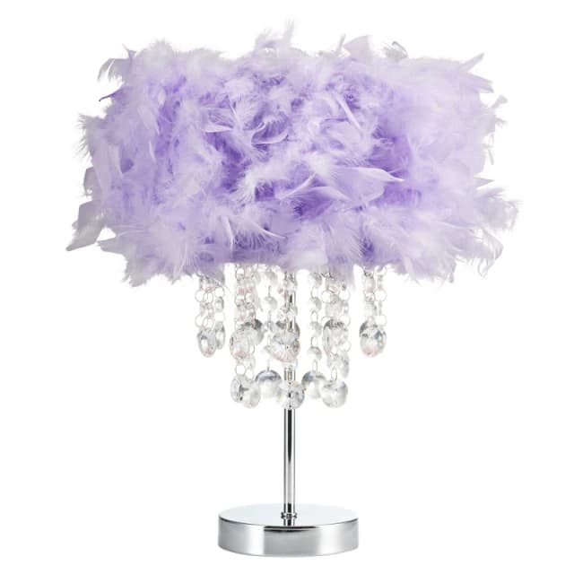 Happy Homewares Modern Chandelier Feather Table Lamp with Waterfall Acrylic Droplets in Lilac Size: 17" Lilac Unisex 17"