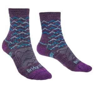 Bridgedale HIKE Lightweight Merino Performance Ankle Pattern Womens - Large Purple / Aqua