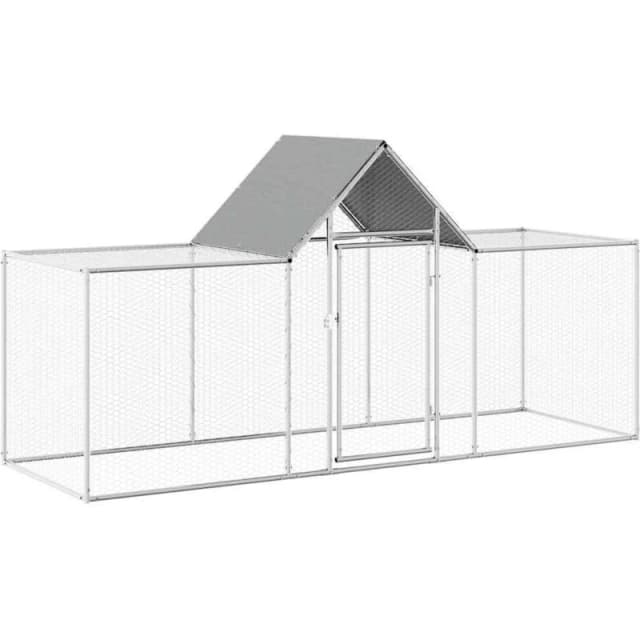 vidaXL Chicken Coop 3x1x1.5m Galvanised Steel Hen House Poultry Hutch Run Nest