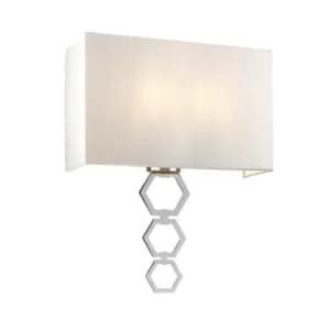 Ria Large 2 Light Wall Light, Polished Chrome, Ivory Faux Silk Shade