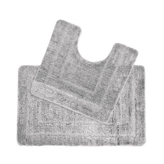 Allure Bath Fashions Lisa Two Piece Non Slip Bath & Toilet Mat Set - Silver Grey