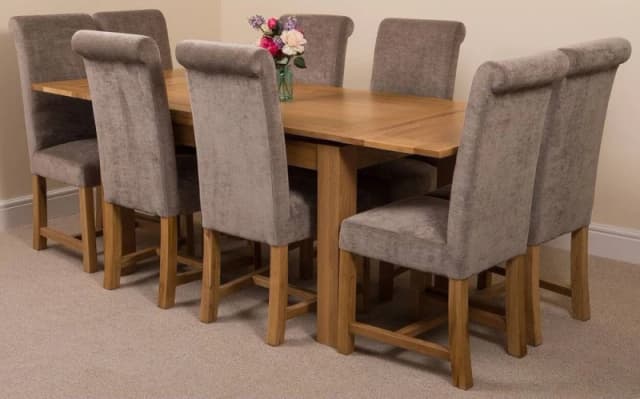 Thats Furniture Richmond 140-220cm Oak Extending Dining Table + 8 Washington Fabric Chairs in Grey Grey Unisex
