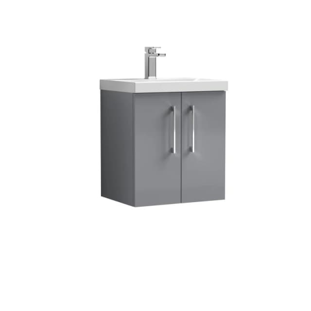 Balterley Modern Bathroom 2 Soft Close Door Wall Hung Vanity Unit & Rectangular Mid-Edge Basin, Satin Grey, 500 mm in Grey Grey Unisex