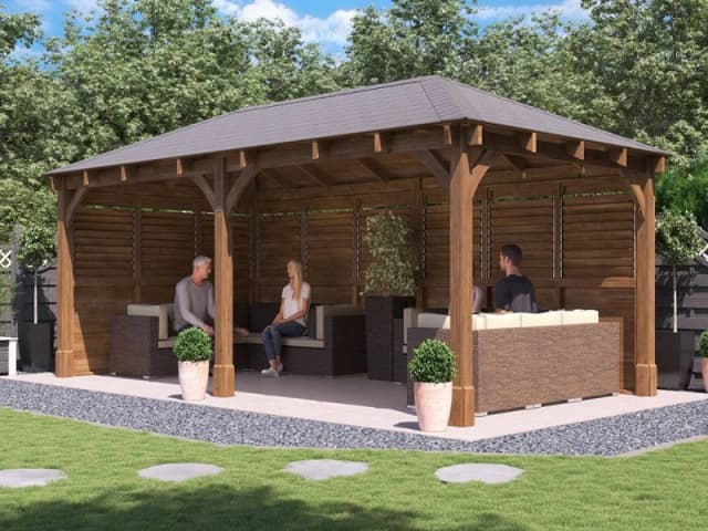 Dunster House Wooden Gazebo Kit Louvre Wall 6M X 3M With Roof Shingles Leviathan