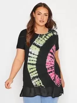 Yours Curve Grown On Sleeve Tie Dye Top, Black, Size 20, Women