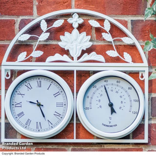 Garden Gear Highgrove Garden Wall Clock & Thermometer Cream Metal Design