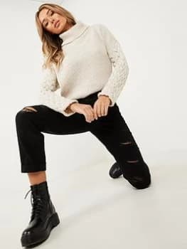 Quiz Black Denim Ripped Straight Leg Jeans - 8