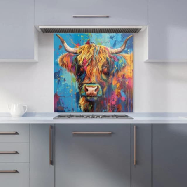 Warren Reed - Designer Splashart Highland Cow Kitchen Splashback W600Mm X H600Mm, Multi WR00886-P450