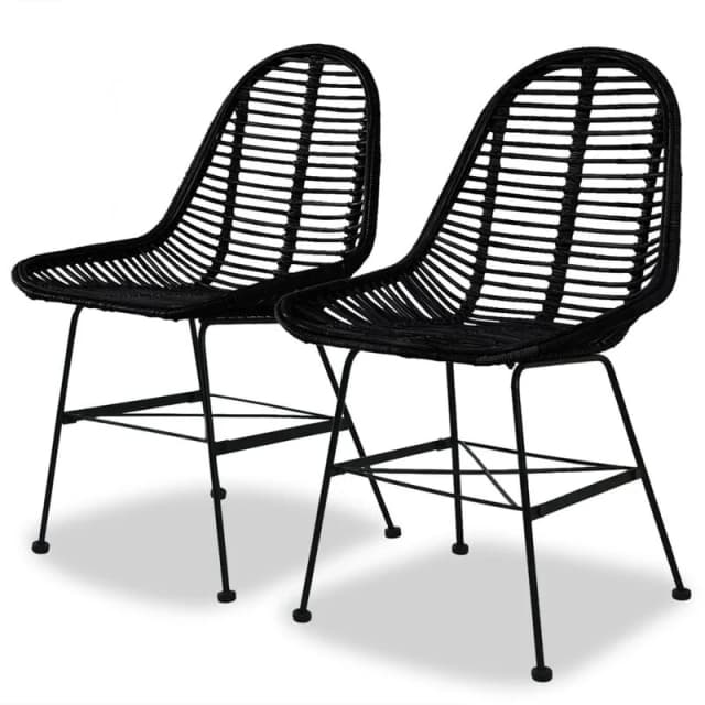 VIDAXL Dining Chairs 2 pcs Black Natural Rattan Vidaxl 244571