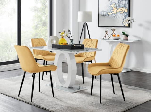 FurnitureboxUK FurnitureboxUK Giovani 4 Grey Dining Table & 4 Pesaro Black Leg Chairs in Mustard Mustard One Size Unisex 5056542664731