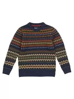 Barbour Boys Case Fairisle Crew Neck Knitted Jumper - Navy Marl, Navy Marl, Size Age: 10-11 Years
