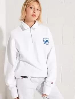 Superdry College Half Zip Sweat - White, Optic, Size Xs/S, Women