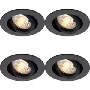 4 PACK Directional Tilting Ceiling Downlight - 50W GU10 Reflector - Matt Black