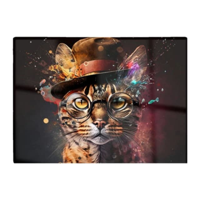 Warren Reed Designer Bengal Cat With Glasses Splashart Chopping Board