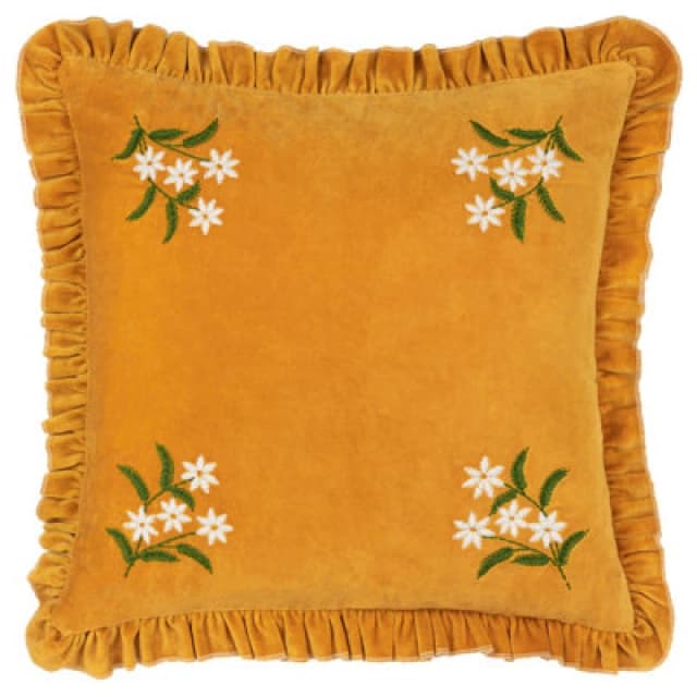 furn. Daisy Frill Cotton Square Cushion Gold
