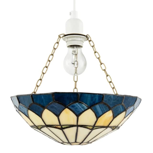 Happy Homewares Midnight Blue Stained Glass Domed Tiffany Pendant Shade with Chains Blue Unisex